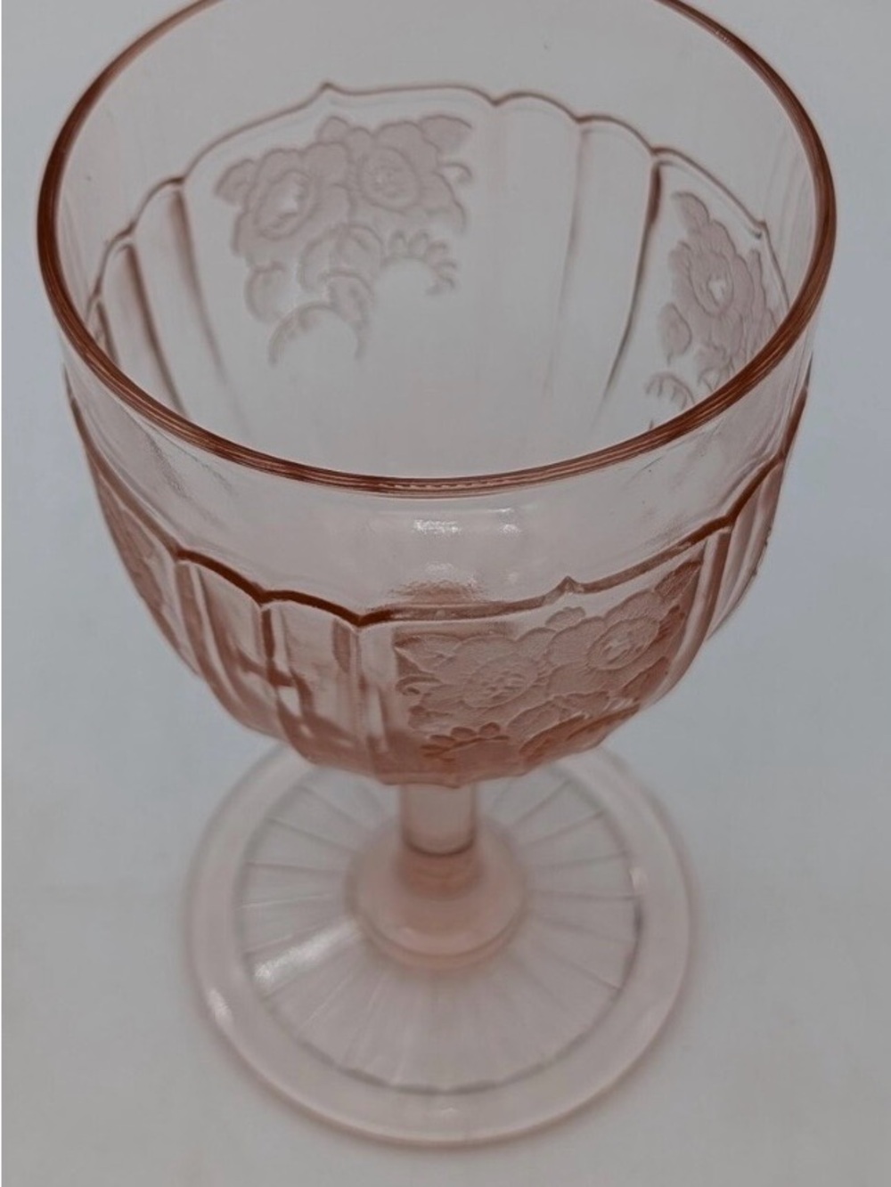 Anchor Hocking Mayfair Pink Rose Depression glass Goblets - vintage Set of 5 - Picture 3 of 4